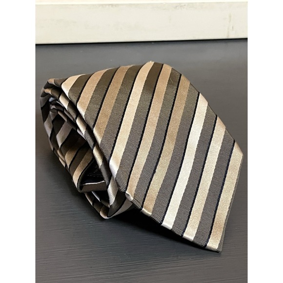 MENS ERMENEGILDO ZEGNA TIE SILK Blend MADE IN ITALY GOLD‎ GRAY STRIPED